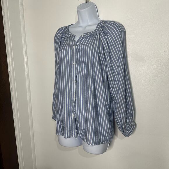 BeachLunchLounge Button Down Blouse, Blue Stripes, Small, Beach, Summer, Casual - Picture 4 of 11